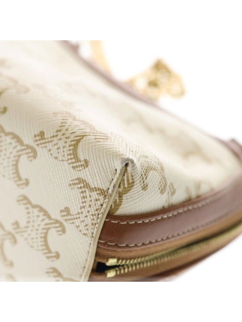 Celine Trio Canvas Chain Clutch Mini Shoulder Bag Ivory Brown Leather Gold - Picture 6 of 6